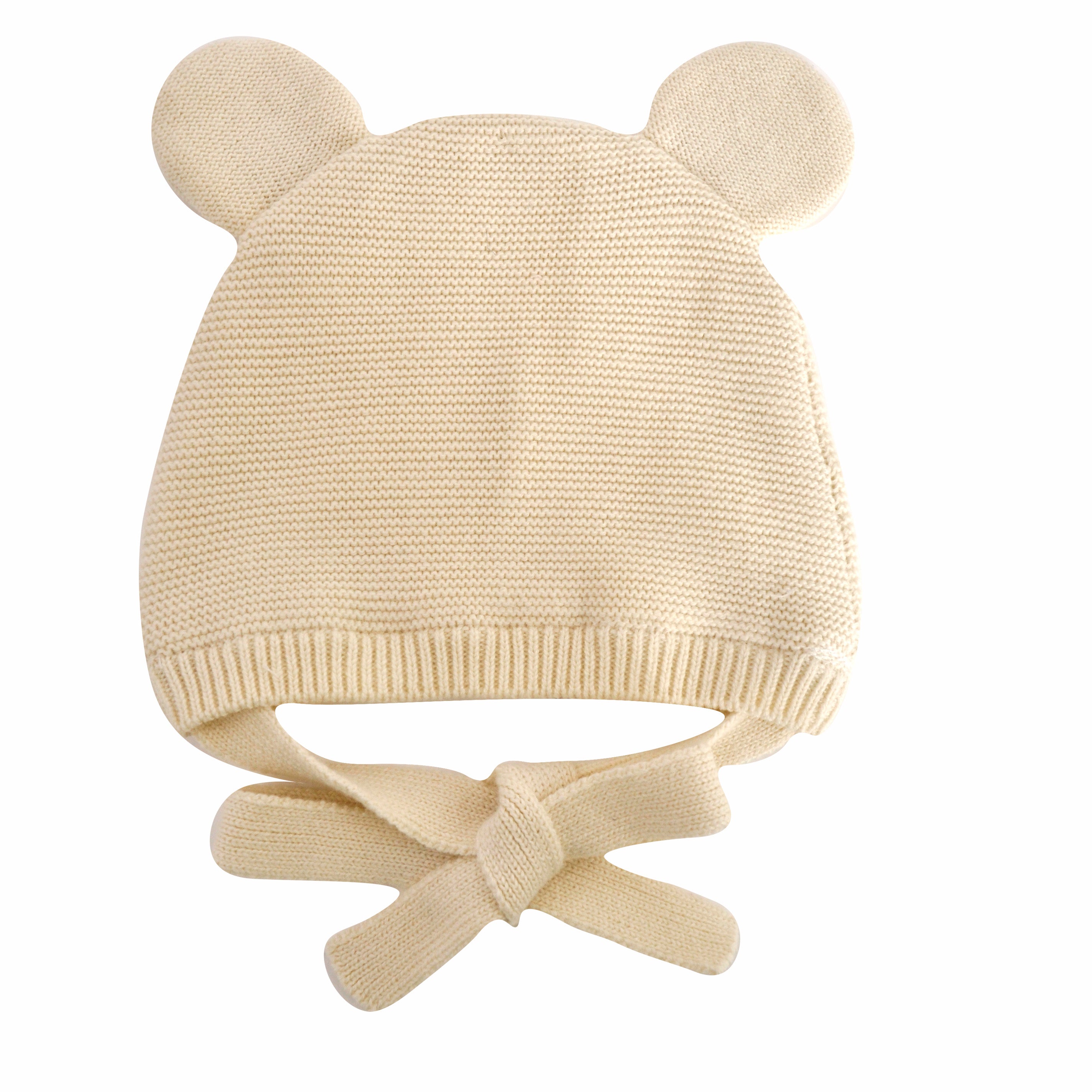 Baby Knitted Bonnet Newborn + - Cream Bear